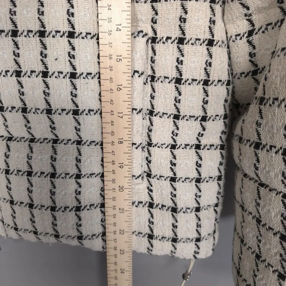 JASON WU New Women’s MEDIUM Quiet Luxury Ivory Plaid Tweed‎ PUFFER Jacket Cozy